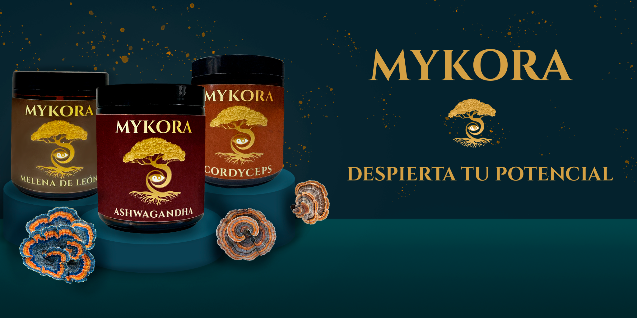 Suplementos adaptógenos naturales Mykora, mejora tu salud, energía y equilibrio con polvos adaptogénicos premium